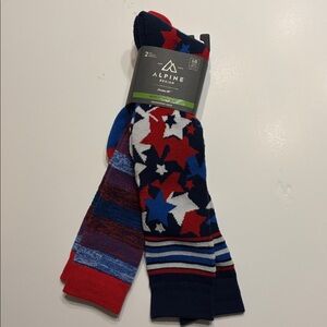 Alpine Men’s Ski Socks 2-Pack in Snowsport Stars and Stripes OTC Blue Red